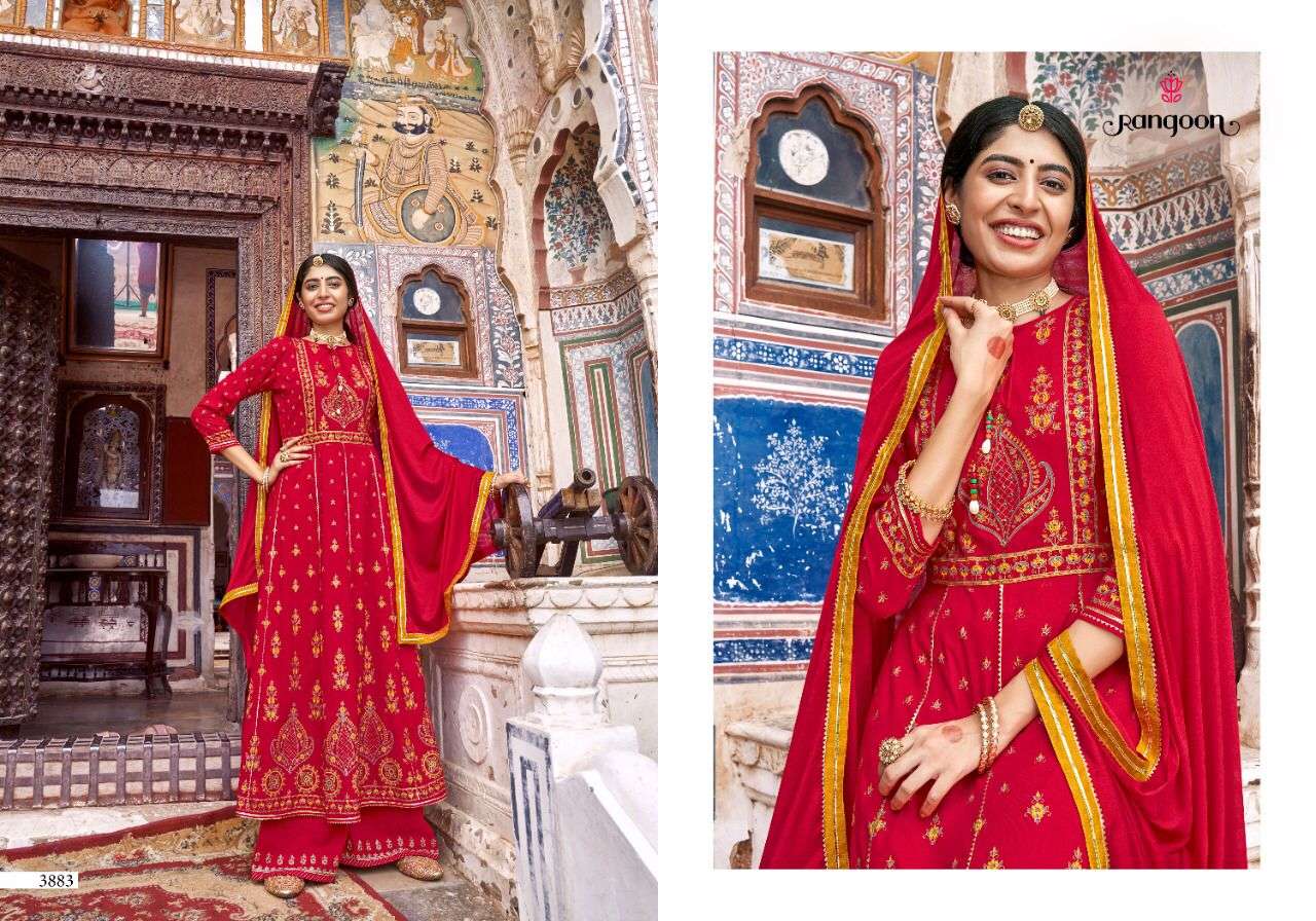 Rangoon- Inspire Vol - 2-fabric- Rayon-khatli-mirror-work-kurti-heavy Rayon-embroidery-work-lace-plazzo-pant- Chinon-fourside-border-dupatta-3883